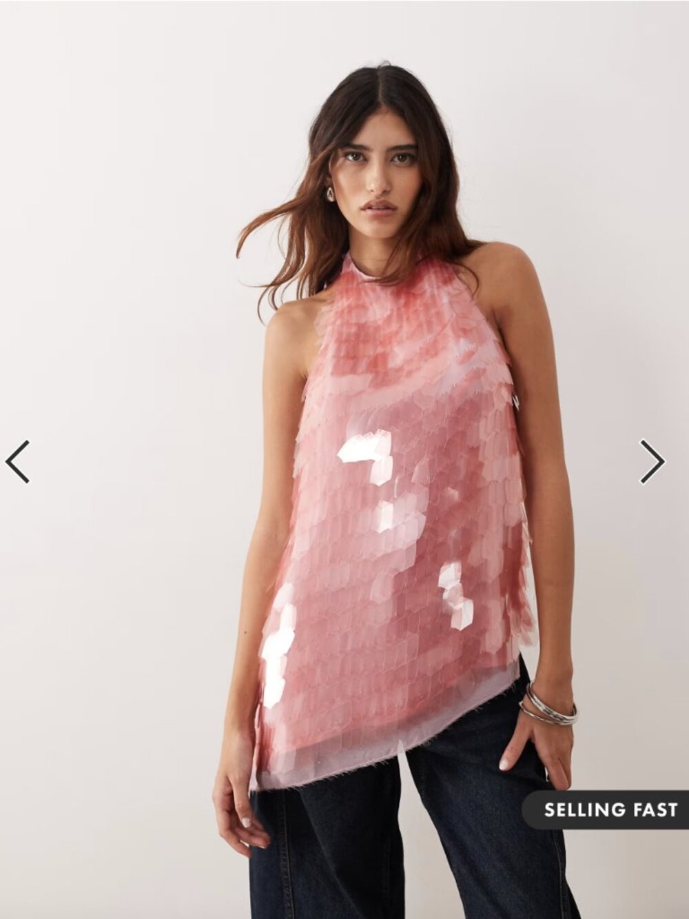 ARRANGE embellished shard sequins longline halter neck top in pink - part of a s
